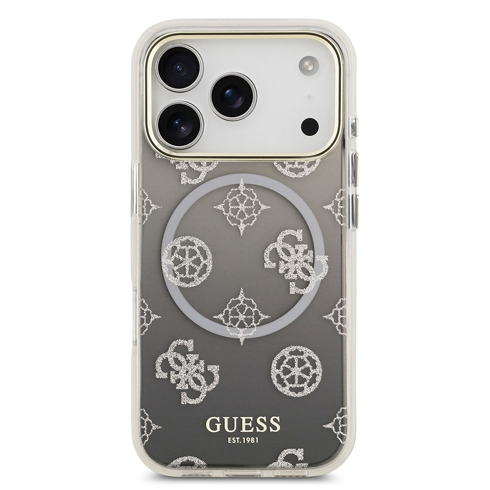 Apple iPhone 17 Pro Kılıf Guess Orjinal Lisanslı M-safe Şarj Özellikli Simli Peony Desenli Silikon Kapak