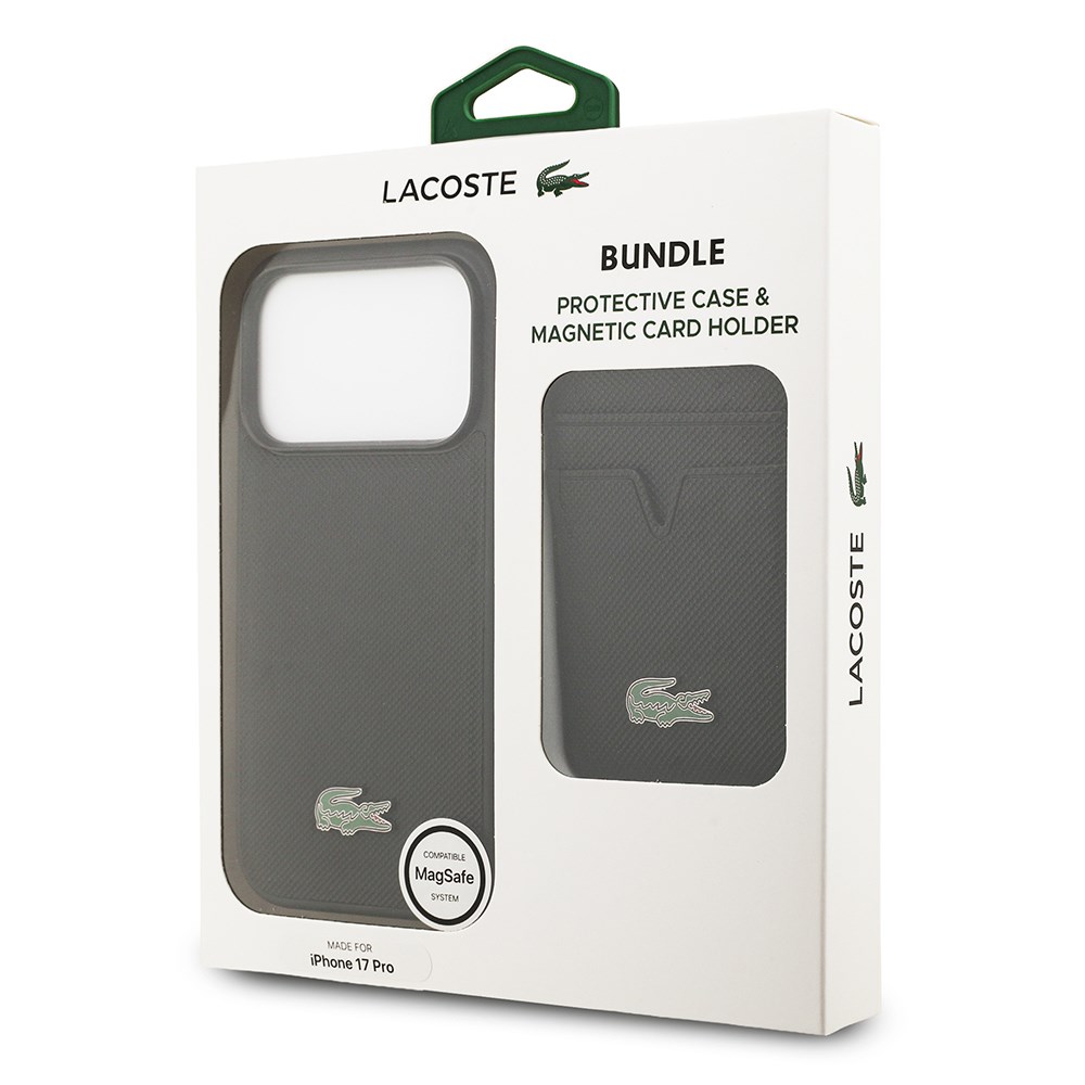 Apple iPhone 17 Pro Kılıf Lacoste Orjinal Lisanslı M-safe Şarj Özellikli PU Pike Desenli Metal Logolu Kartlıklı Kapak