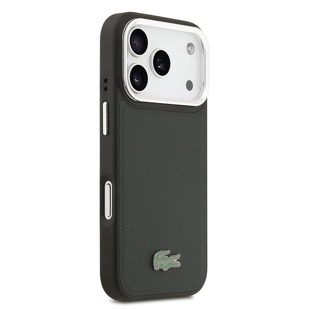 Apple iPhone 17 Pro Kılıf Lacoste Orjinal Lisanslı M-safe Şarj Özellikli PU Pike Desenli Standlı Metal Logolu Kapak