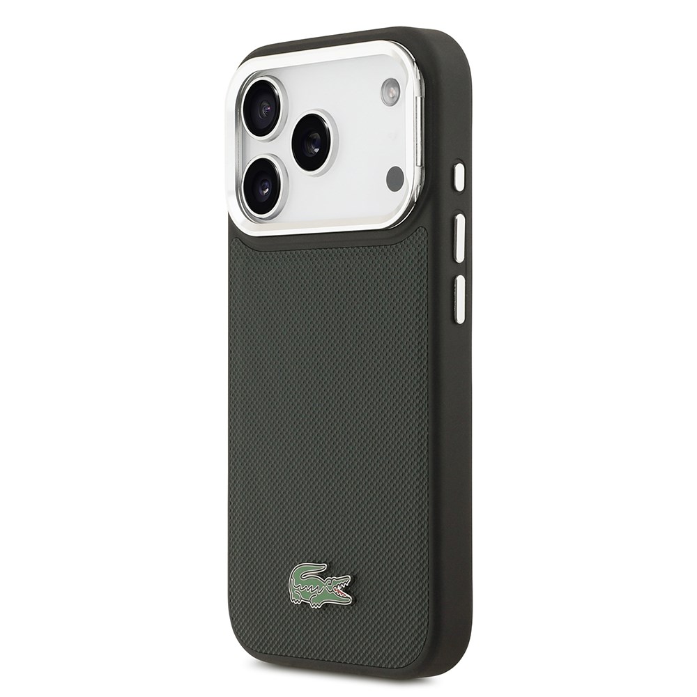 Apple iPhone 17 Pro Kılıf Lacoste Orjinal Lisanslı M-safe Şarj Özellikli PU Pike Desenli Standlı Metal Logolu Kapak