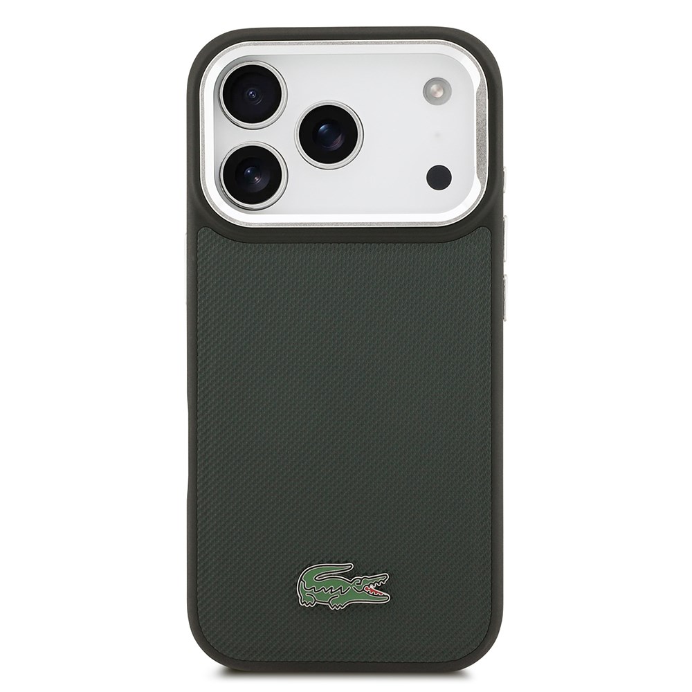 Apple iPhone 17 Pro Kılıf Lacoste Orjinal Lisanslı M-safe Şarj Özellikli PU Pike Desenli Standlı Metal Logolu Kapak