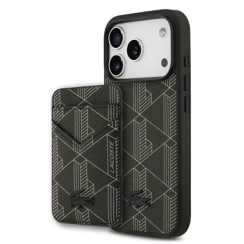 Apple iPhone 17 Pro Kılıf Lacoste Orjinal Lisanslı M-safe Şarj Özellikli PU Deri Tasarımlı Kartlıklı Karışık Monogram Desenli Kapak