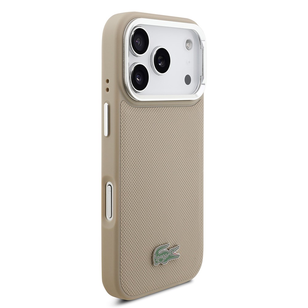 Apple iPhone 17 Pro Kılıf Lacoste Orjinal Lisanslı M-safe Şarj Özellikli PU Pike Desenli Standlı Metal Logolu Kapak