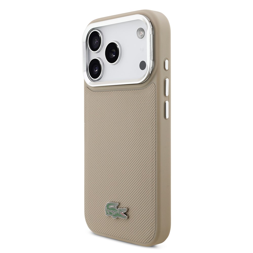 Apple iPhone 17 Pro Kılıf Lacoste Orjinal Lisanslı M-safe Şarj Özellikli PU Pike Desenli Standlı Metal Logolu Kapak