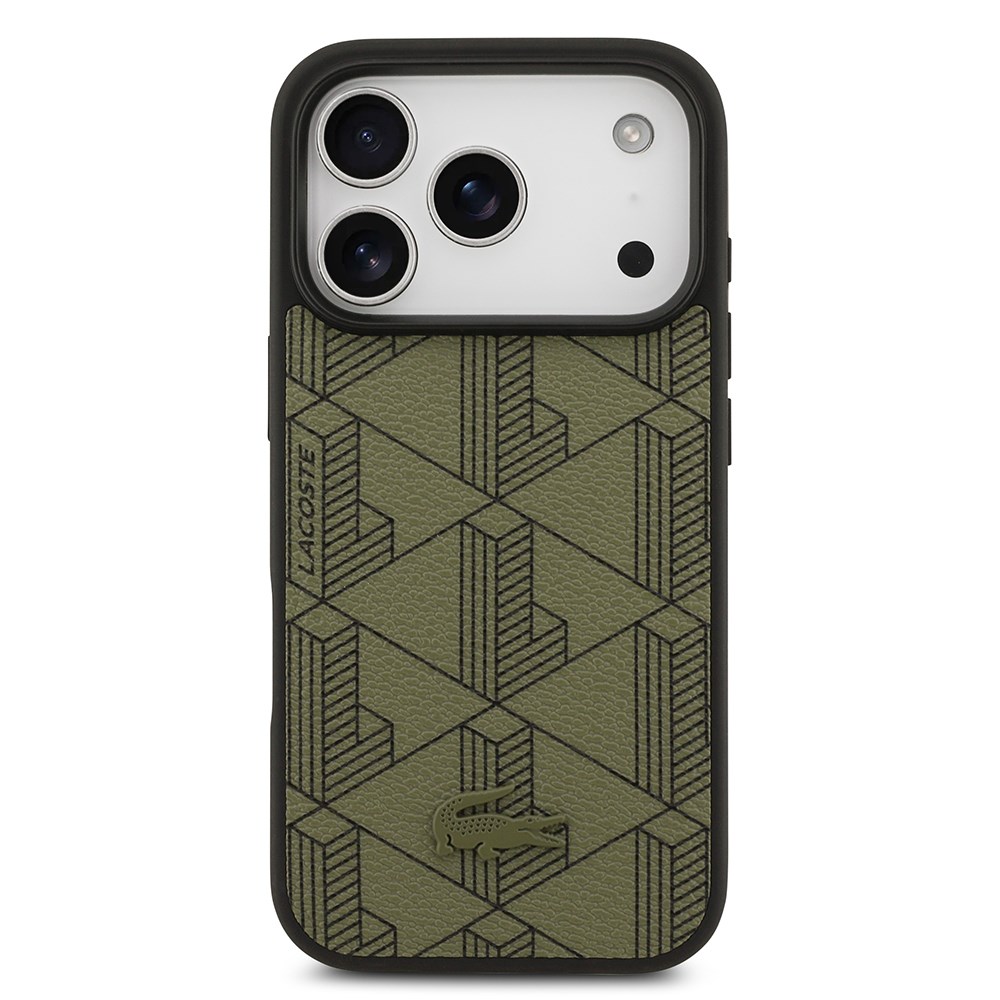 Apple iPhone 17 Pro Kılıf Lacoste Orjinal Lisanslı M-safe Şarj Özellikli PU Deri Tasarımlı Kartlıklı Karışık Monogram Desenli Kapak