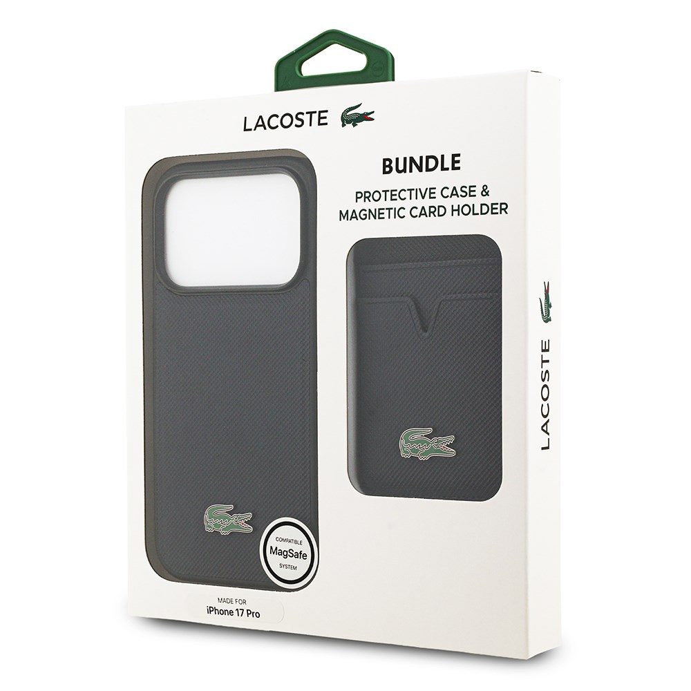 Apple iPhone 17 Pro Kılıf Lacoste Orjinal Lisanslı M-safe Şarj Özellikli PU Pike Desenli Metal Logolu Kartlıklı Kapak