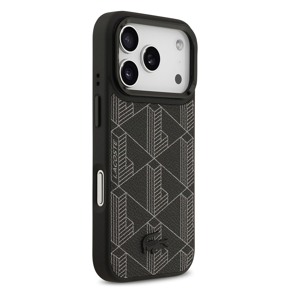 Apple iPhone 17 Pro Kılıf Lacoste Orjinal Lisanslı M-safe Şarj Özellikli Standlı PU Deri Karışık Monogram Desenli Kapak