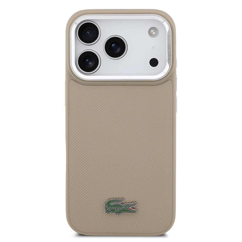 Apple iPhone 17 Pro Kılıf Lacoste Orjinal Lisanslı M-safe Şarj Özellikli PU Pike Desenli Standlı Metal Logolu Kapak