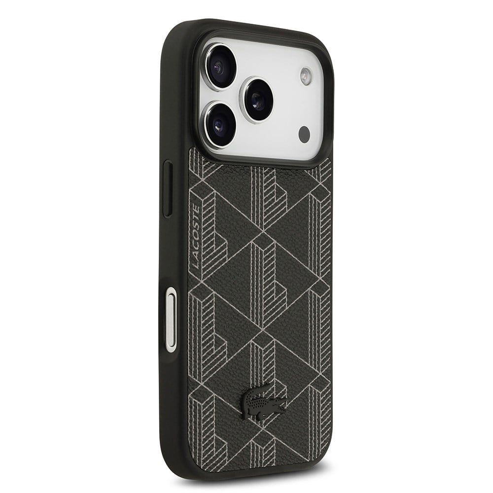 Apple iPhone 17 Pro Kılıf Lacoste Orjinal Lisanslı M-safe Şarj Özellikli PU Deri Tasarımlı Kartlıklı Karışık Monogram Desenli Kapak
