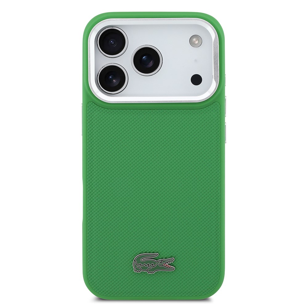 Apple iPhone 17 Pro Kılıf Lacoste Orjinal Lisanslı M-safe Şarj Özellikli PU Pike Desenli Standlı Metal Logolu Kapak