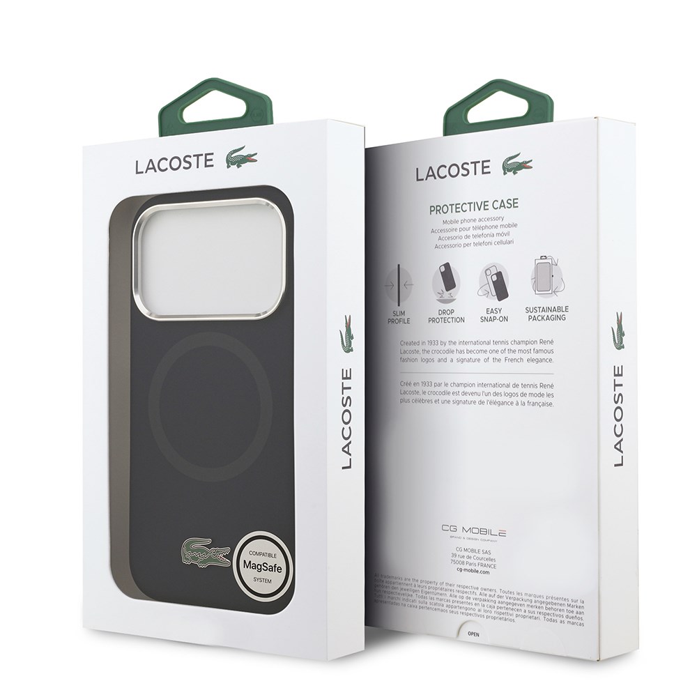 Apple iPhone 17 Pro Kılıf Lacoste Orjinal Lisanslı M-safe Şarj Özellikli İkonik Logolu Metal Kamera Çerçeveli Silikon Kapak