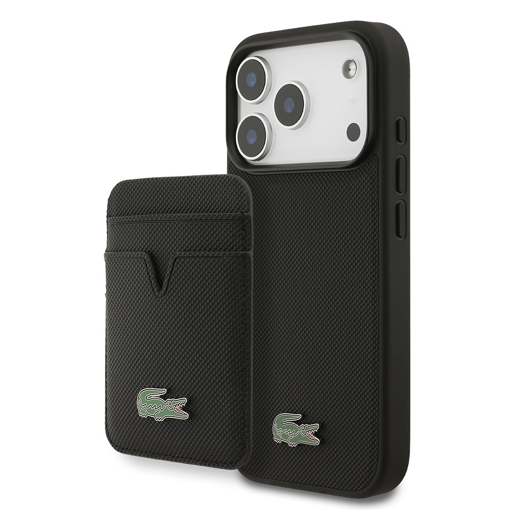 Apple iPhone 17 Pro Kılıf Lacoste Orjinal Lisanslı M-safe Şarj Özellikli PU Pike Desenli Metal Logolu Kartlıklı Kapak