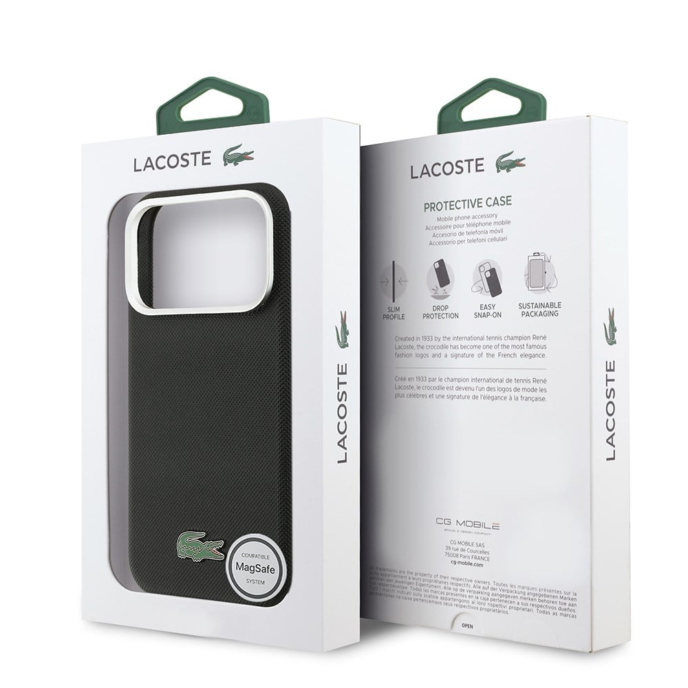 Apple iPhone 17 Pro Kılıf Lacoste Orjinal Lisanslı M-Safe Şarj Özellikli PVC Pike Desenli Arka Yüzey İkonik Timsah Dokuma Logolu Kapak