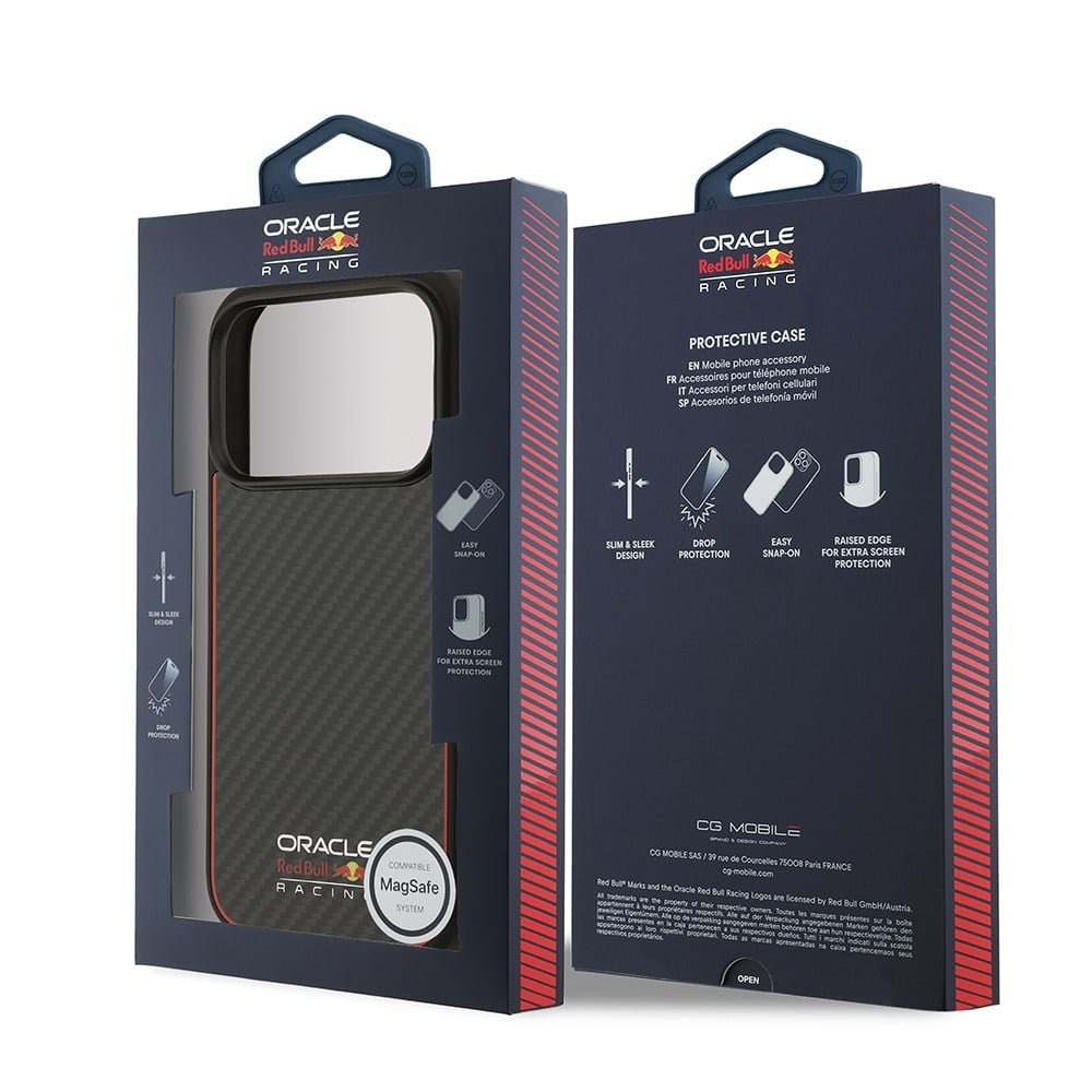 Apple iPhone 17 Pro Kılıf Redbull Orjinal Lisanslı M-safe Şarj Özellikli Karbon Fiber Parlayan Logolu Kapak