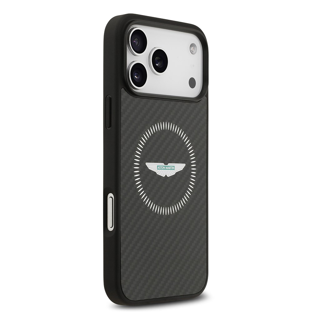Apple iPhone 17 Pro Max Kılıf Aston Martin Orjinal Lisanslı M-safe Şarj Özellikli Karbon Fiber Kapak