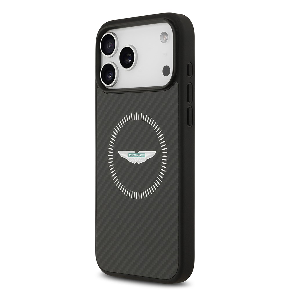 Apple iPhone 17 Pro Max Kılıf Aston Martin Orjinal Lisanslı M-safe Şarj Özellikli Karbon Fiber Kapak