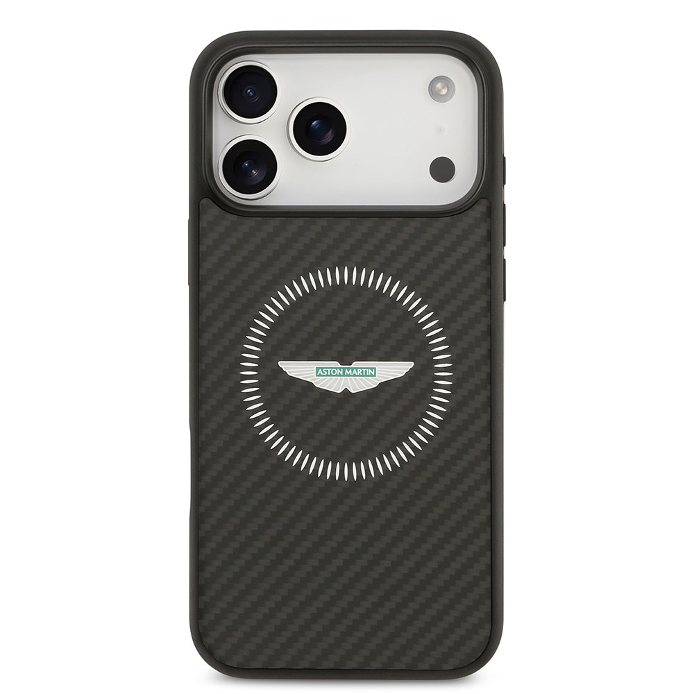 Apple iPhone 17 Pro Max Kılıf Aston Martin Orjinal Lisanslı M-safe Şarj Özellikli Karbon Fiber Kapak