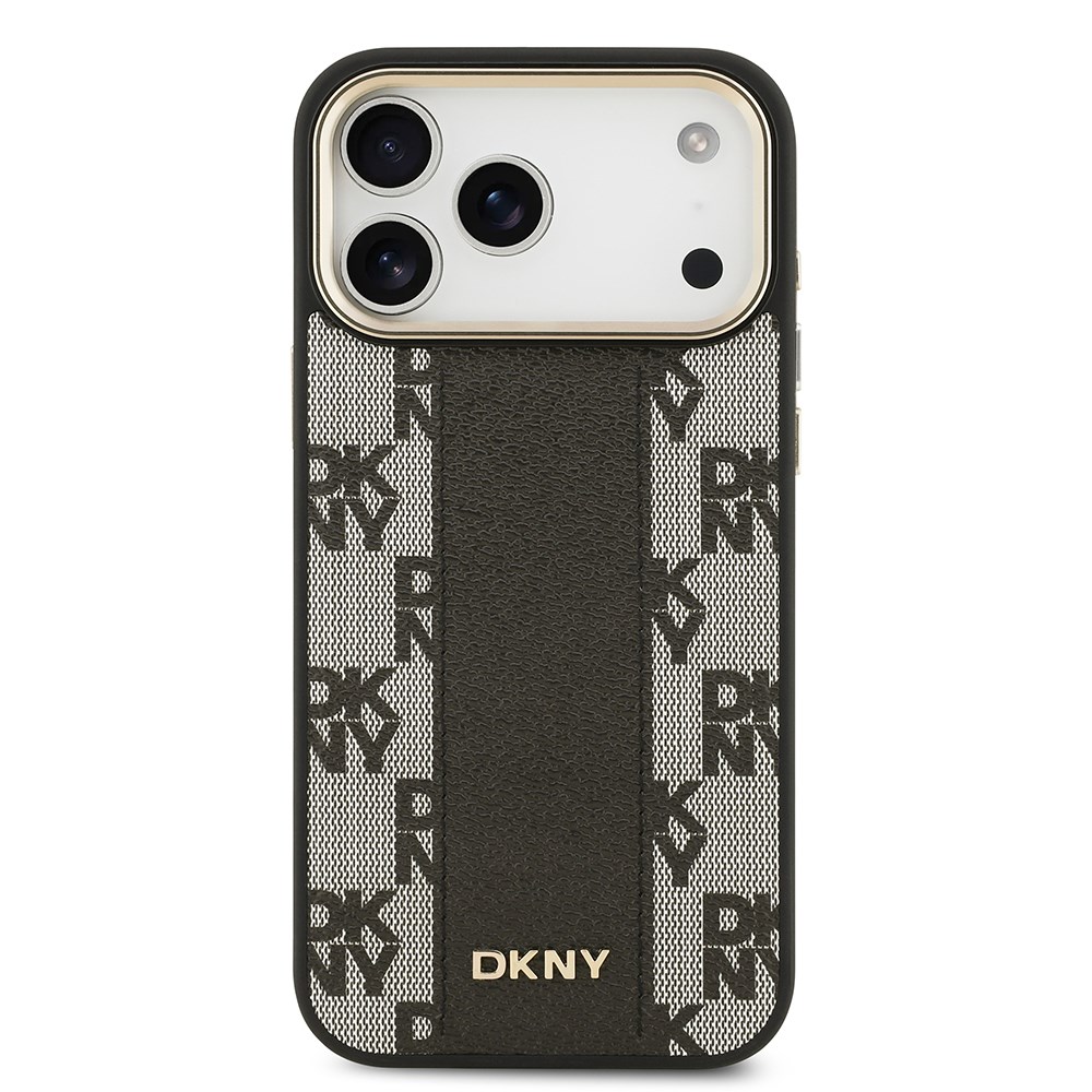 Apple iPhone 17 Pro Max Kılıf DKNY Orjinal Lisanslı M-safe Şarj Özellikli 3D Yazılı Checkered Pattern Kapak