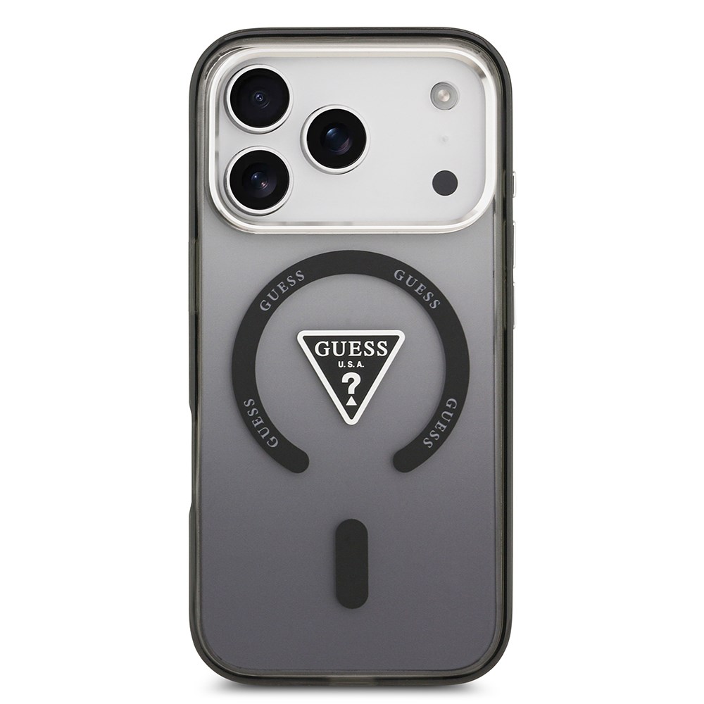 Apple iPhone 17 Pro Max Kılıf Guess Orjinal Lisanslı M-safe Şarj Özellikli IML Baskılı Üçgen Logolu Metal Kamera Çerçeveli Kapak
