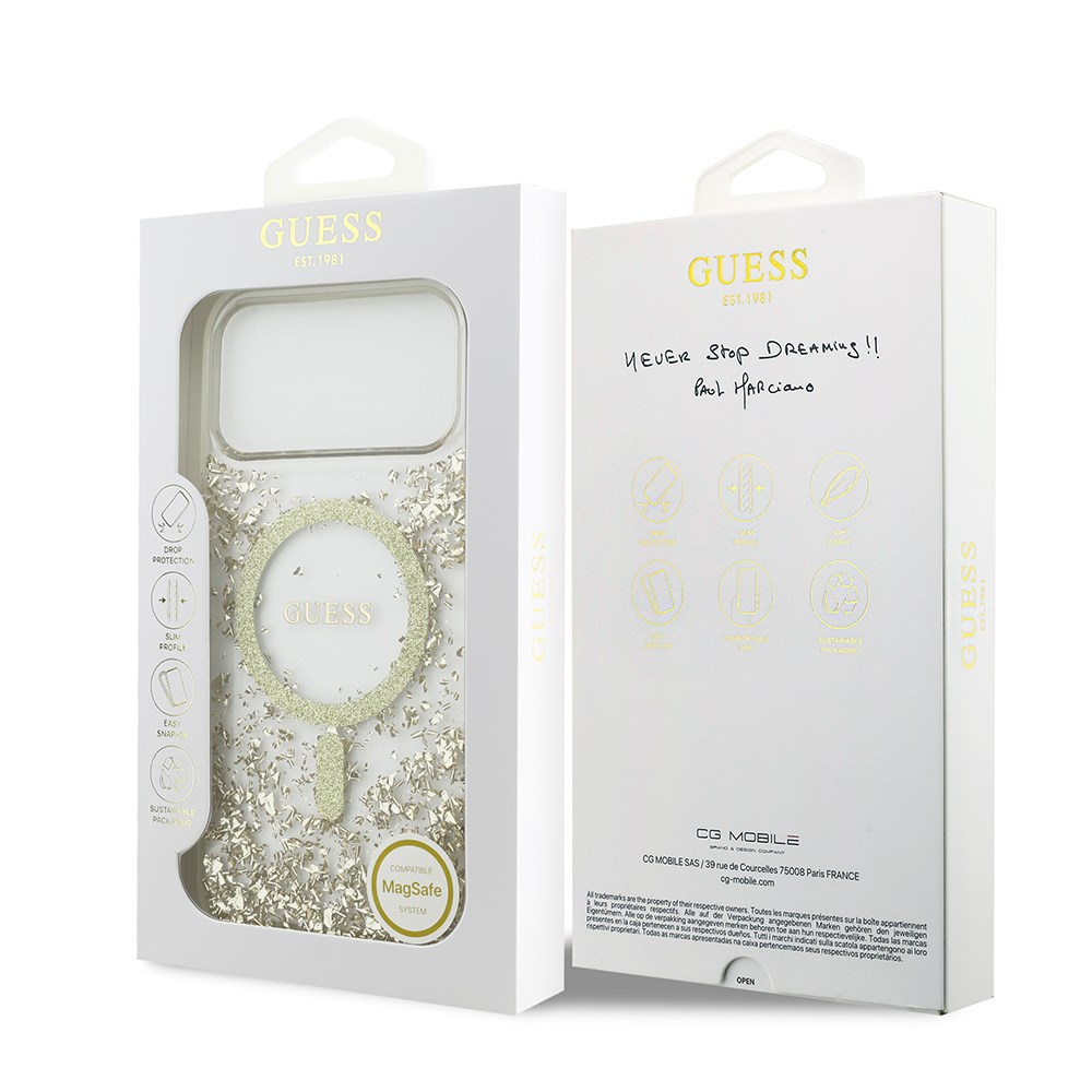 Apple iPhone 17 Pro Max Kılıf Guess Orjinal Lisanslı M-safe Şarj Özellikli Transparan Resin Bottom Kapak