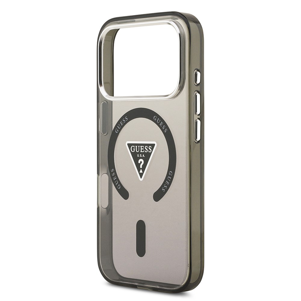 Apple iPhone 17 Pro Max Kılıf Guess Orjinal Lisanslı M-safe Şarj Özellikli IML Baskılı Üçgen Logolu Metal Kamera Çerçeveli Kapak