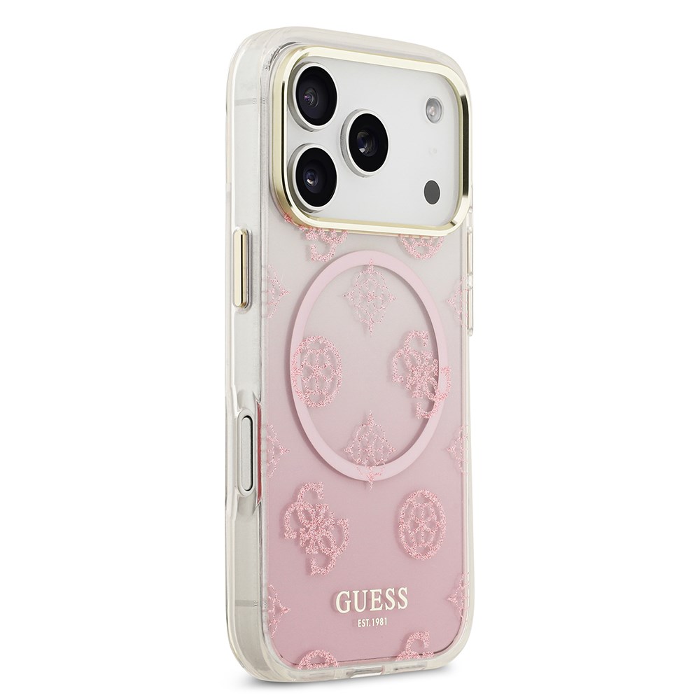 Apple iPhone 17 Pro Max Kılıf Guess Orjinal Lisanslı M-safe Şarj Özellikli Simli Peony Desenli Silikon Kapak