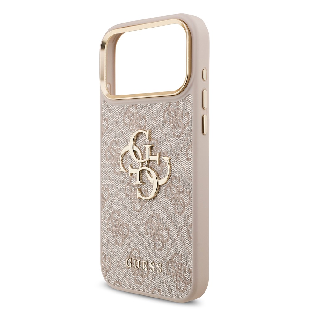 Apple iPhone 17 Pro Max Kılıf Guess Orjinal Lisanslı M-safe Şarj Özellikli Metal Kamera Çerçeveli Üçgen Logolu Glitter Kapak