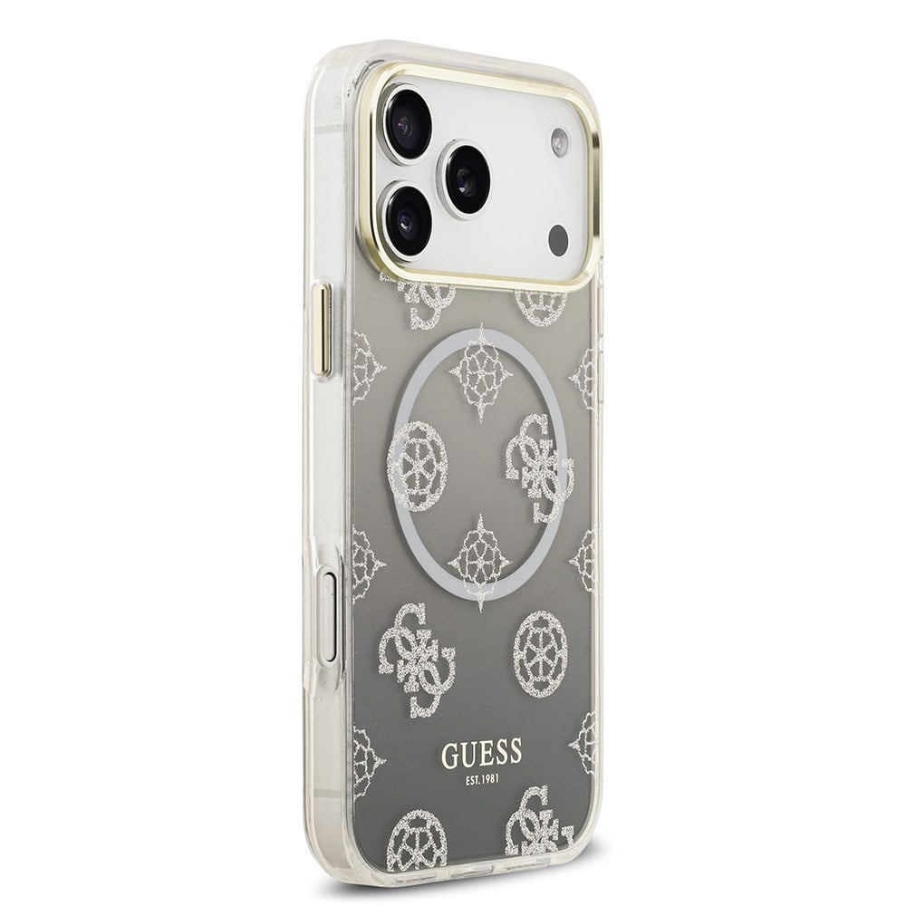 Apple iPhone 17 Pro Max Kılıf Guess Orjinal Lisanslı M-safe Şarj Özellikli Simli Peony Desenli Silikon Kapak