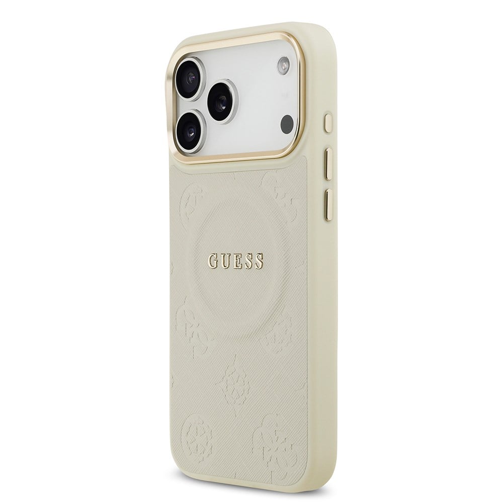Apple iPhone 17 Pro Max Kılıf Guess Orjinal Lisanslı M-safe Şarj Özellikli Sıcak Baskılı Yazı Logolu PU Deri Peony Kapak
