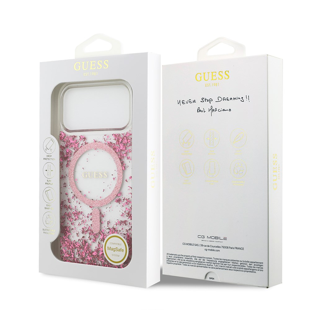 Apple iPhone 17 Pro Max Kılıf Guess Orjinal Lisanslı M-safe Şarj Özellikli Transparan Resin Bottom Kapak