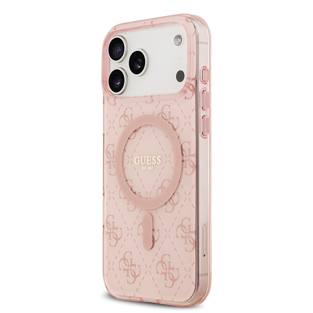 Apple iPhone 17 Pro Max Kılıf Guess Orjinal Lisanslı M-safe Şarj Özellikli IML Baskılı Klasik Logolu 4G Desenli Kapak