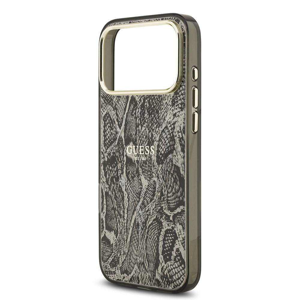 Apple iPhone 17 Pro Max Kılıf Guess Orjinal Lisanslı M-safe Şarj Özellikli Yazı Logolu Python Desenli Kapak
