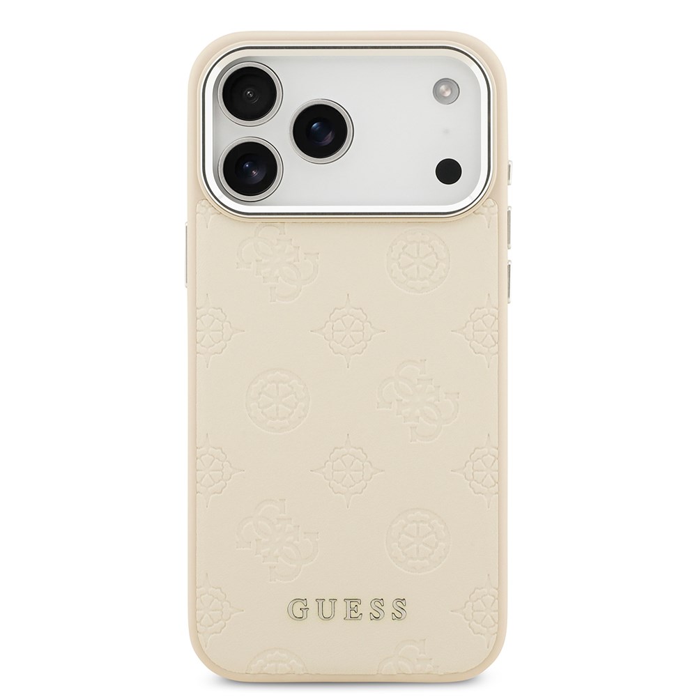 Apple iPhone 17 Pro Max Kılıf Guess Orjinal Lisanslı M-safe Şarj Özellikli Sıcak Baskılı Klasik Yazı Logolu PU Deri Peony Kapak