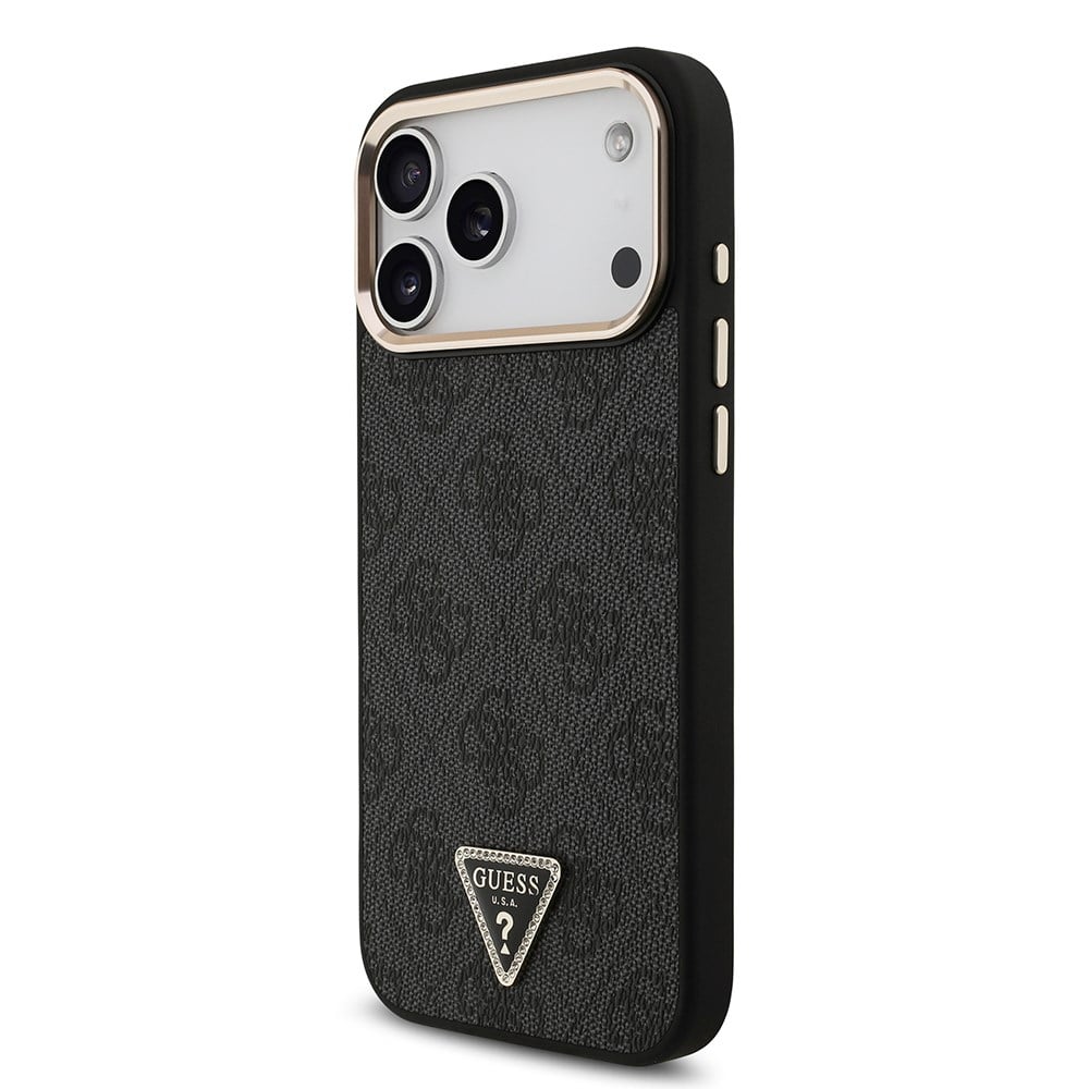 Apple iPhone 17 Pro Max Kılıf Guess Orjinal Lisanslı M-safe Şarj Özellikli Taşlı Üçgen Logo 4G Desenli Kapak