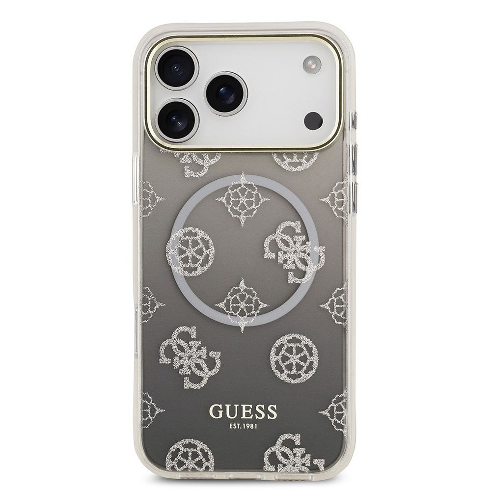 Apple iPhone 17 Pro Max Kılıf Guess Orjinal Lisanslı M-safe Şarj Özellikli Simli Peony Desenli Silikon Kapak