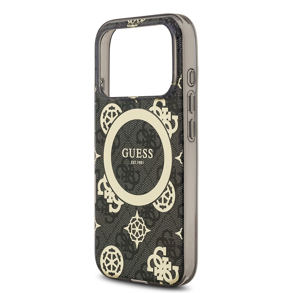 Apple iPhone 17 Pro Max Kılıf Guess Orjinal Lisanslı M-safe Şarj Özellikli IML Peony ve 4G Desenli Klasik Logolu Kapak