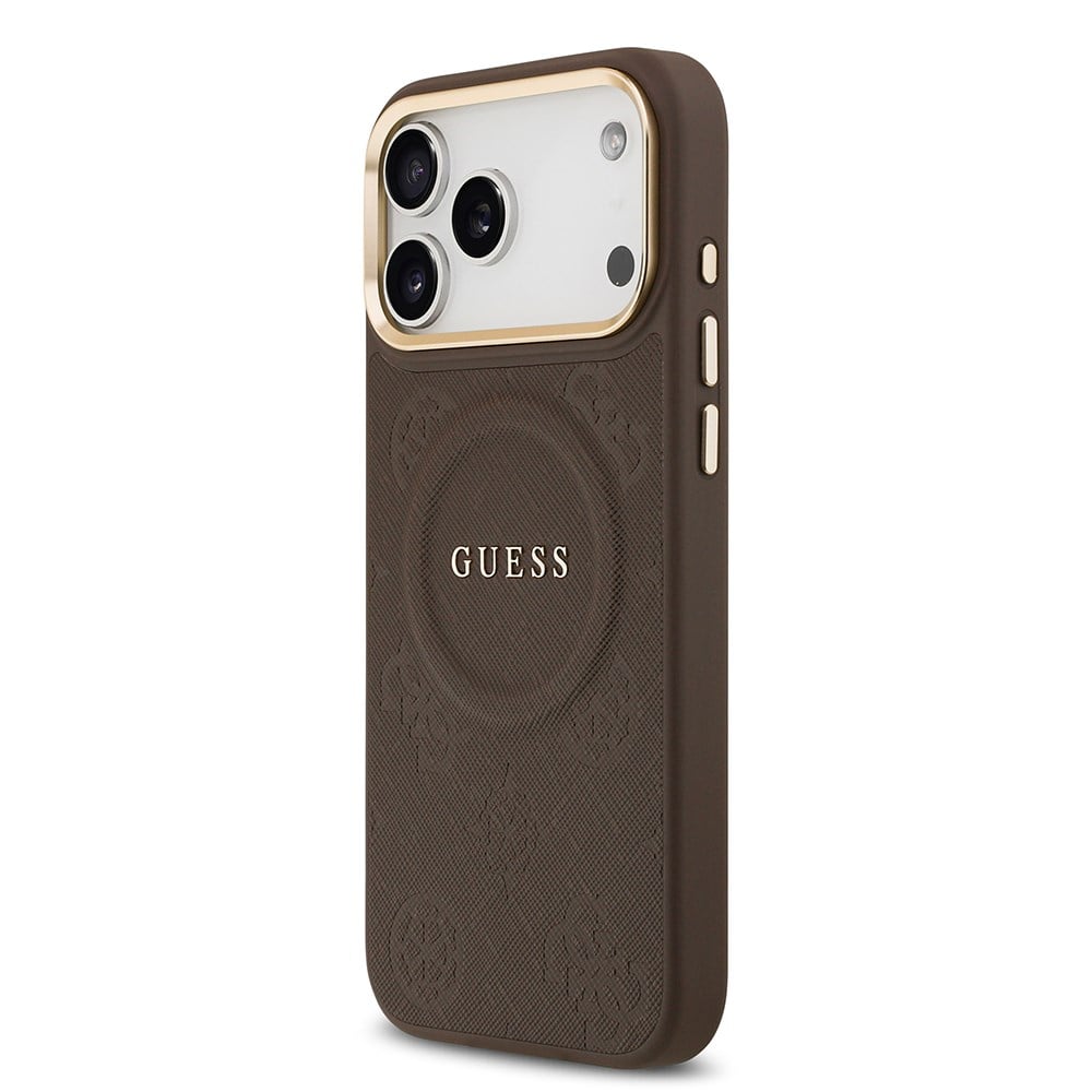 Apple iPhone 17 Pro Max Kılıf Guess Orjinal Lisanslı M-safe Şarj Özellikli Sıcak Baskılı Yazı Logolu PU Deri Peony Kapak