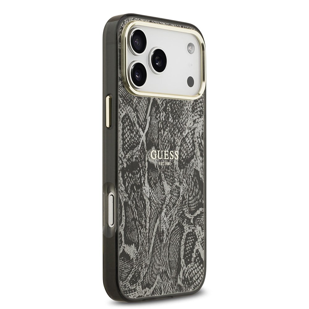 Apple iPhone 17 Pro Max Kılıf Guess Orjinal Lisanslı M-safe Şarj Özellikli Yazı Logolu Python Desenli Kapak