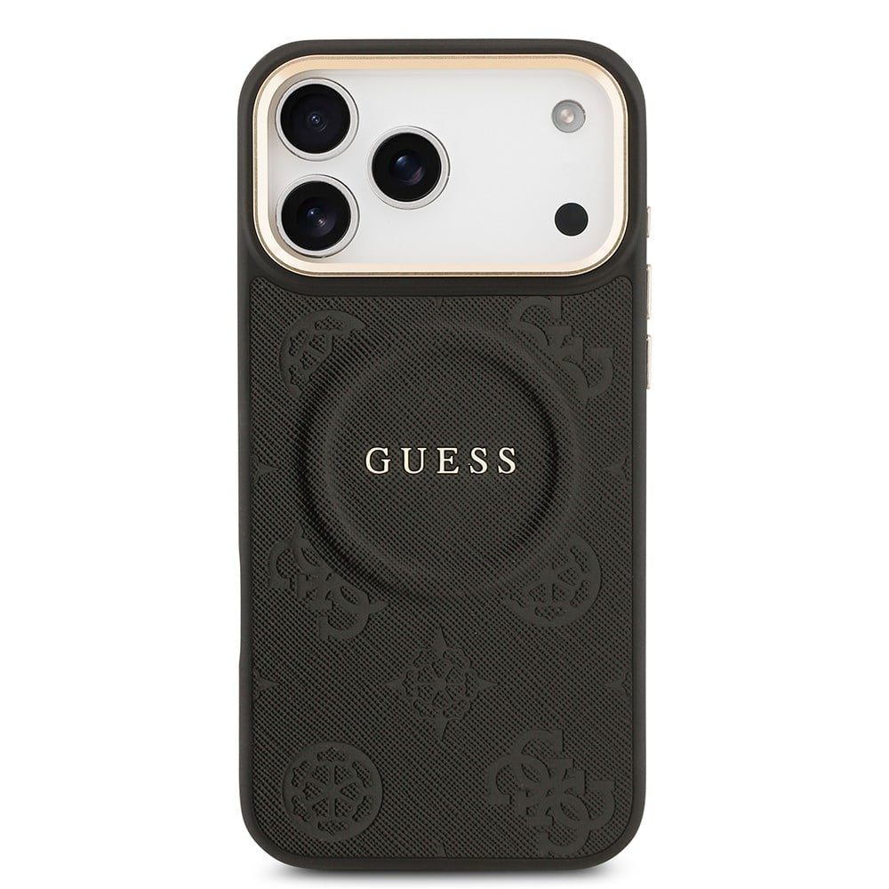 Apple iPhone 17 Pro Max Kılıf Guess Orjinal Lisanslı M-safe Şarj Özellikli Sıcak Baskılı Yazı Logolu PU Deri Peony Kapak
