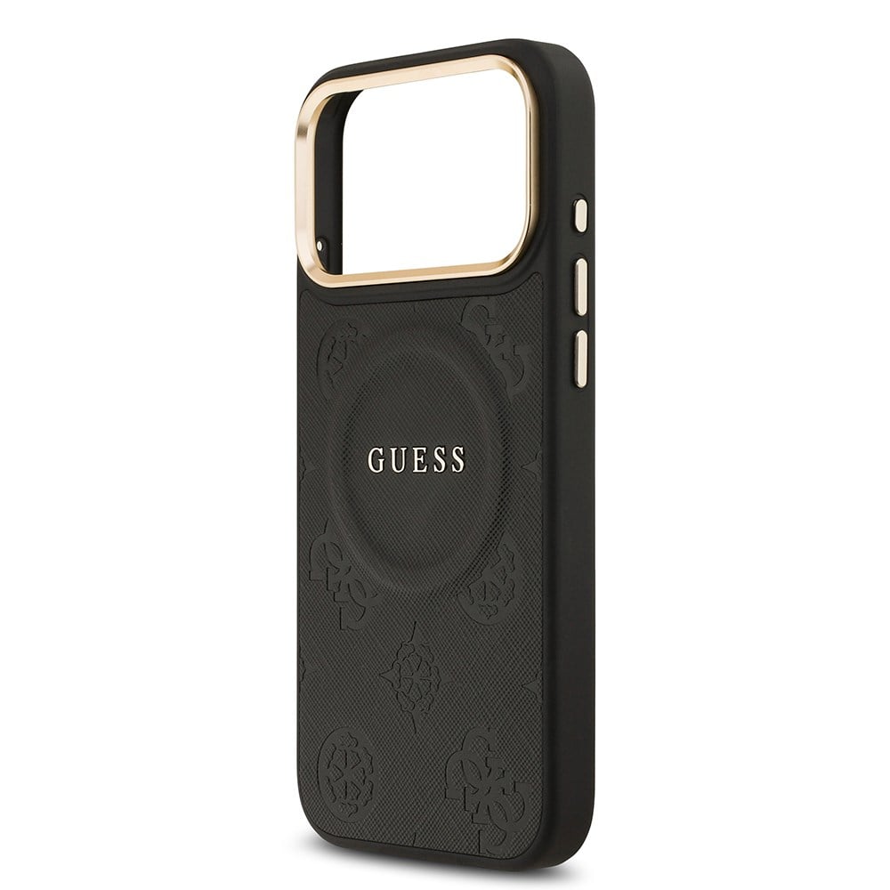 Apple iPhone 17 Pro Max Kılıf Guess Orjinal Lisanslı M-safe Şarj Özellikli Sıcak Baskılı Yazı Logolu PU Deri Peony Kapak