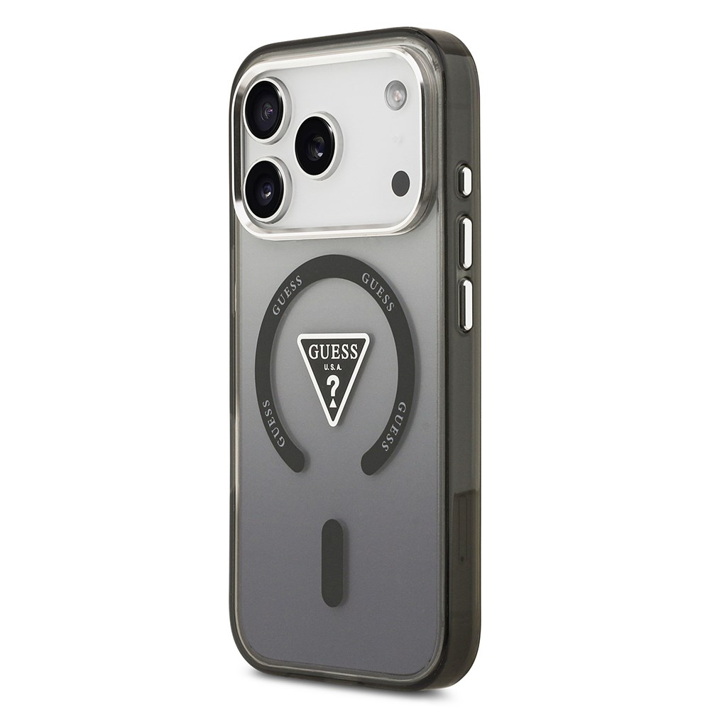 Apple iPhone 17 Pro Max Kılıf Guess Orjinal Lisanslı M-safe Şarj Özellikli IML Baskılı Üçgen Logolu Metal Kamera Çerçeveli Kapak
