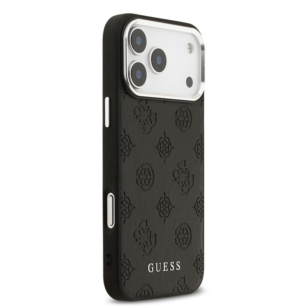 Apple iPhone 17 Pro Max Kılıf Guess Orjinal Lisanslı M-safe Şarj Özellikli Sıcak Baskılı Klasik Yazı Logolu PU Deri Peony Kapak
