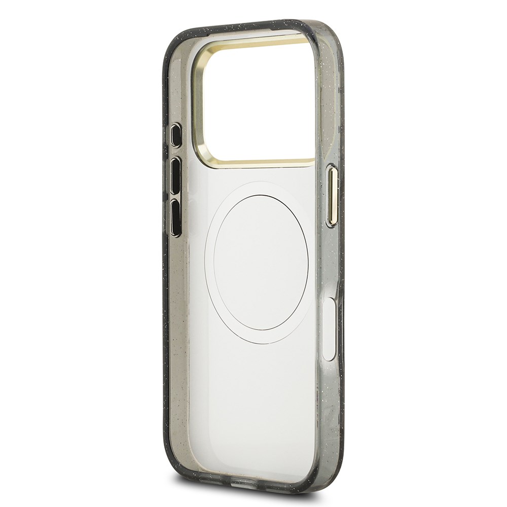 Apple iPhone 17 Pro Max Kılıf Guess Orjinal Lisanslı M-safe Şarj Özellikli Simli Çiçek Desenli Metal Kamera Çerçeveli Üçgen Logolu Kapak