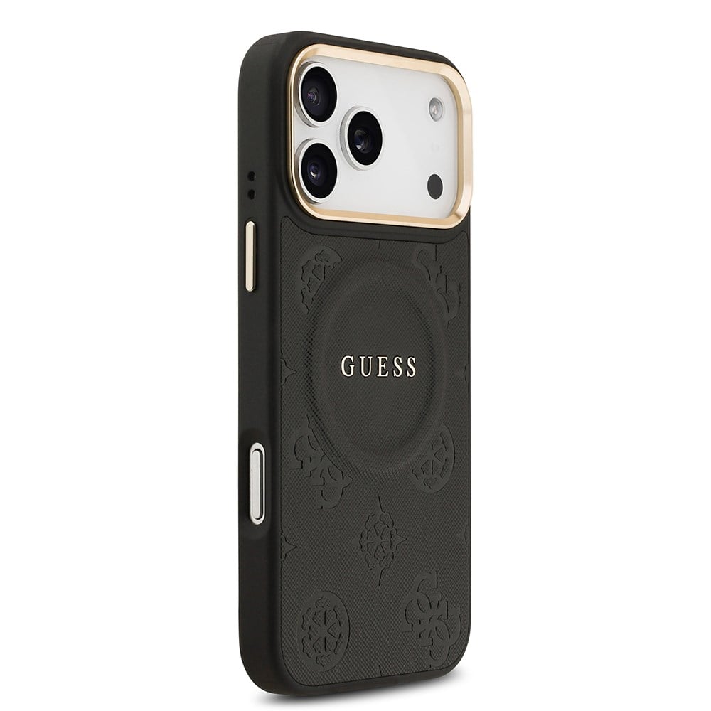 Apple iPhone 17 Pro Max Kılıf Guess Orjinal Lisanslı M-safe Şarj Özellikli Sıcak Baskılı Yazı Logolu PU Deri Peony Kapak