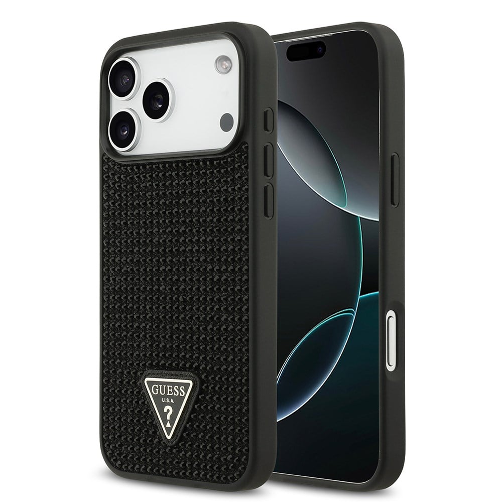 Apple iPhone 17 Pro Max Kılıf Guess Orjinal Lisanslı Taşlı Arka Yüzey Üçgen Logolu Kapak