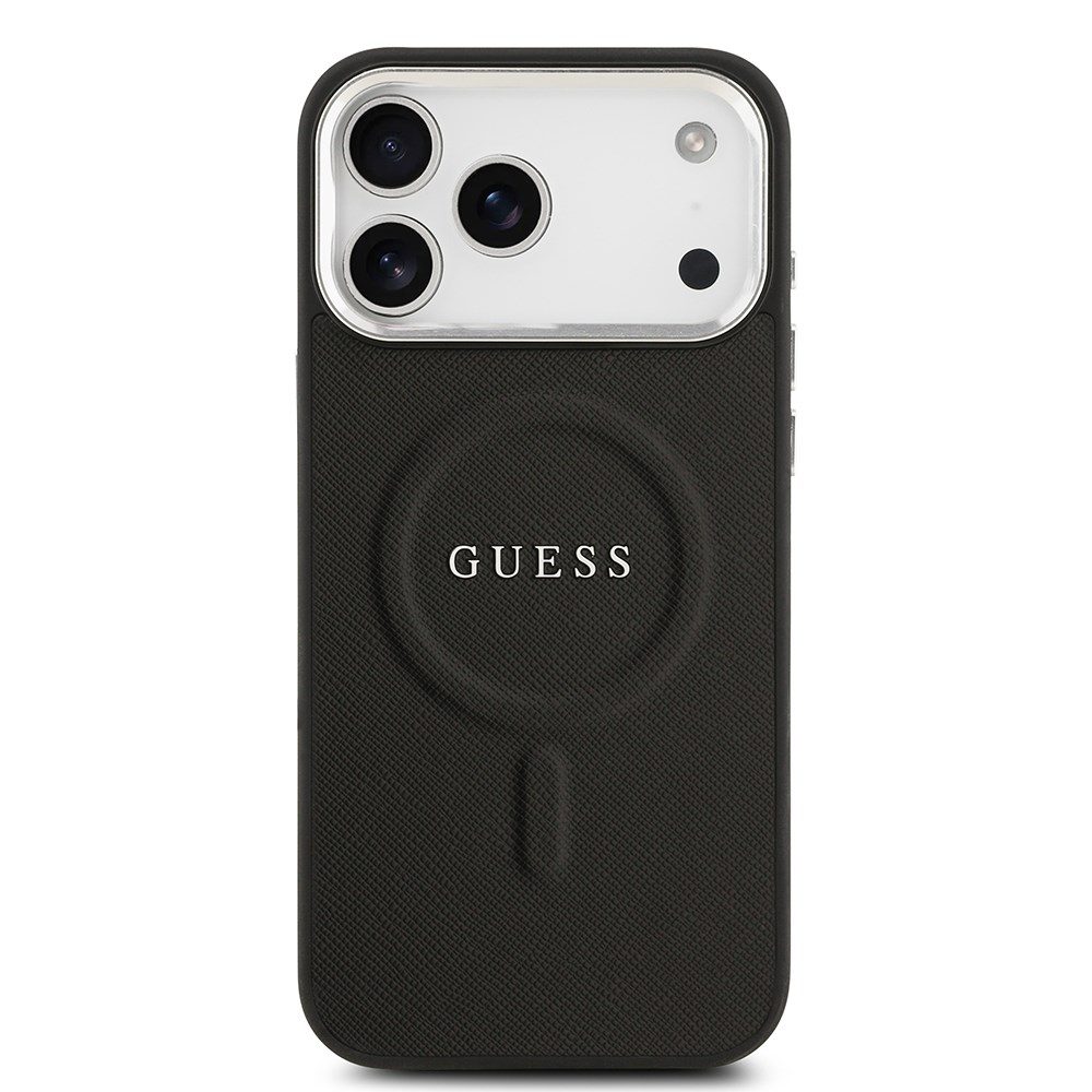Apple iPhone 17 Pro Max Kılıf Guess Orjinal Lisanslı M-safe Şarj Özellikli Klasik Yazı Logolu PU Deri Kapak
