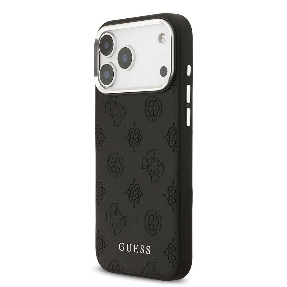 Apple iPhone 17 Pro Max Kılıf Guess Orjinal Lisanslı M-safe Şarj Özellikli Sıcak Baskılı Klasik Yazı Logolu PU Deri Peony Kapak
