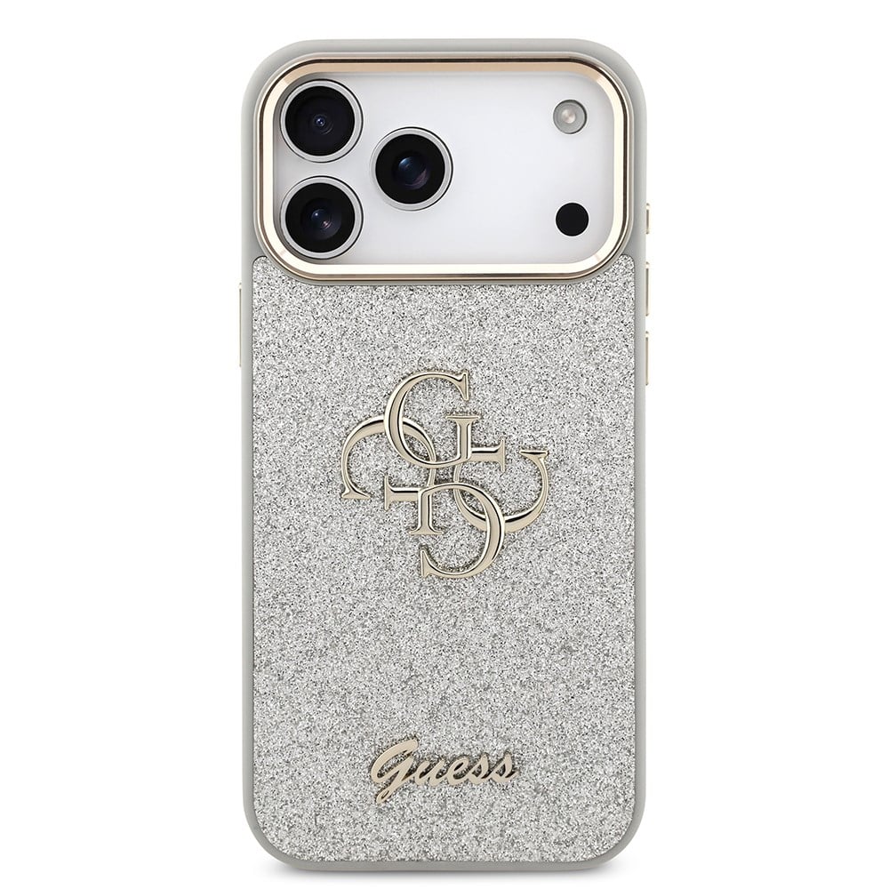 Apple iPhone 17 Pro Max Kılıf Guess Orjinal Lisanslı 4G Büyük Metal Kamera Çerçeveli ve Logolu Glitter Kapak