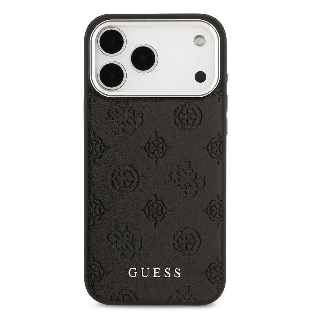 Apple iPhone 17 Pro Max Kılıf Guess Orjinal Lisanslı M-safe Şarj Özellikli Sıcak Baskılı Klasik Yazı Logolu PU Deri Peony Kapak
