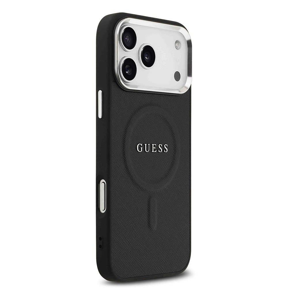 Apple iPhone 17 Pro Max Kılıf Guess Orjinal Lisanslı M-safe Şarj Özellikli Klasik Yazı Logolu PU Deri Kapak